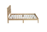 Queen Size Rattan Bed Frame, Natural Wood Bed Frame with Support Legs, Platform Bed with Rattan Headboard, Queen Bed Frame with Storage Underneath, No Box Spring Needed, White Oak RuiSiSi