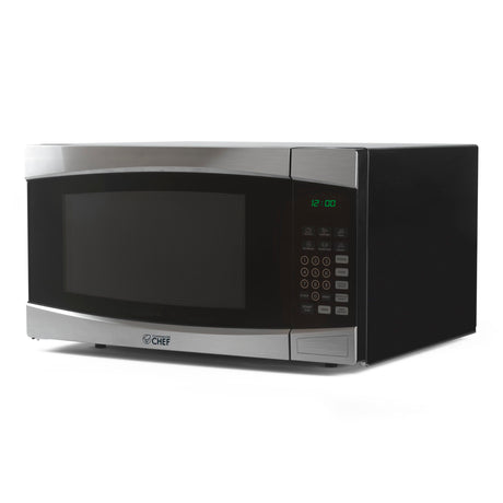COMMERCIAL CHEF 1.6 Cubic Foot Microwave with 10 Power Levels, Small Microwave with Push Button, 1000 Watt Microwave with Digital Control Panels, Countertop Microwave with Timer, Stainless Steel Commercial CHEF