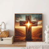 Sunset Cross Diamond Art Kits for Adults,5D Diamond Painting Kit for Christianity,DIY Full Round Drill Gem Arts Religious Diamond Paint by Diamond Dots Wall Art Decor 13.8x13.8 Inch GEMFAMILY
