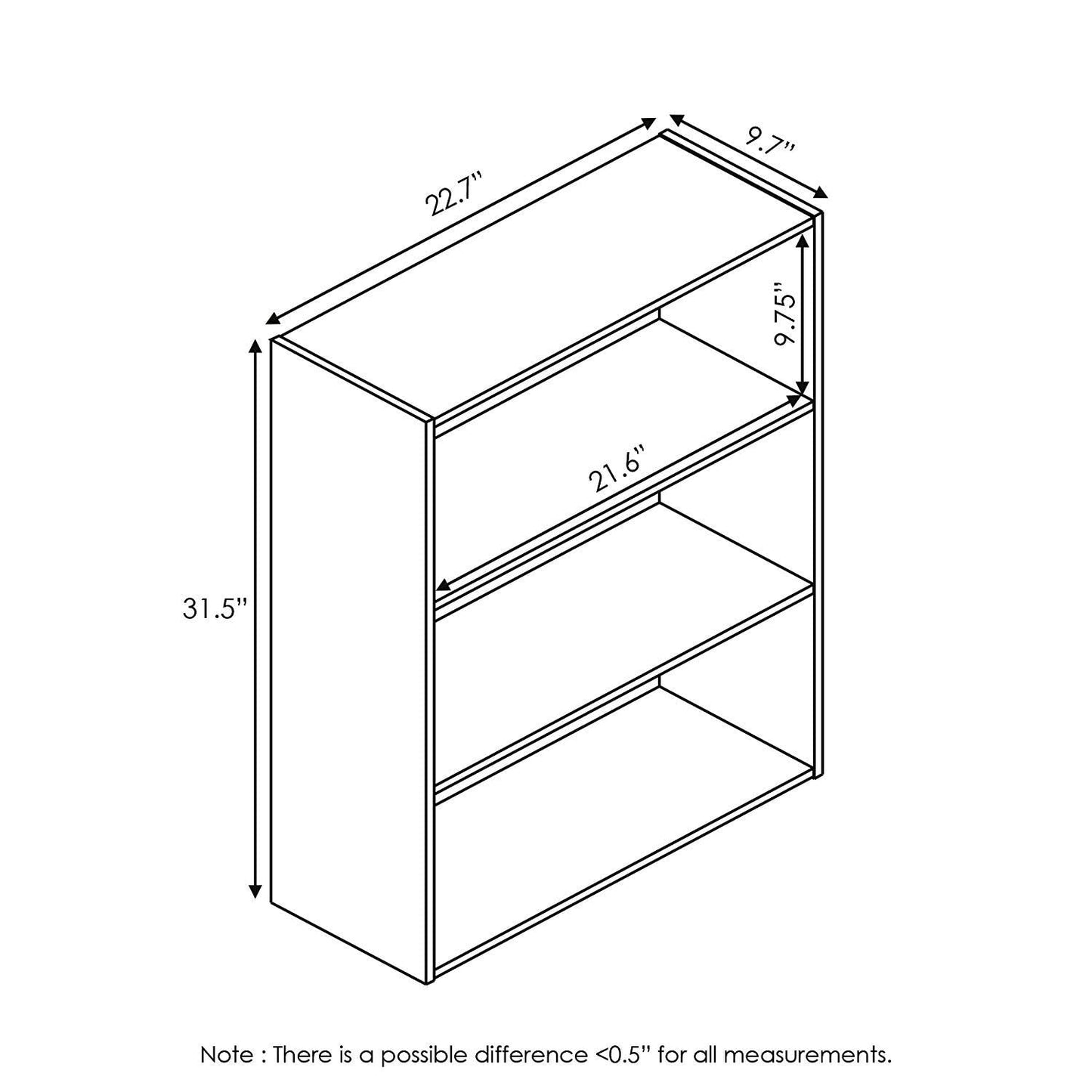 Furinno Pasir 3-Tier Open Shelf Bookcase, Sonoma Oak - WoodArtSupply