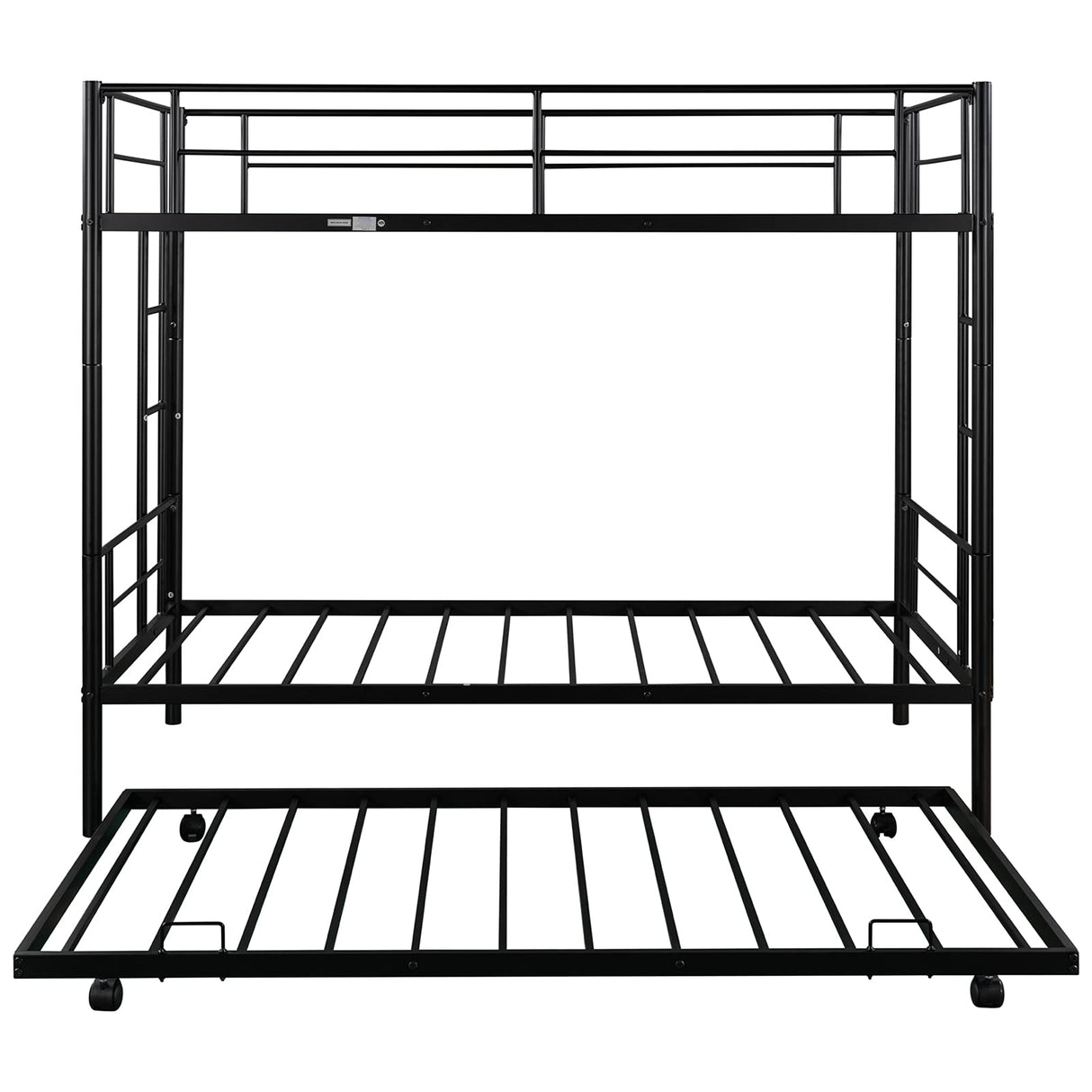 GNIXUU Metal Bunk Bed with Trundle Twin Over Twin Modern Bunk Beds with Slats Heavy Duty Bunkbed Frame for Adults,Teens,Boys and Girls. (Black) GNIXUU