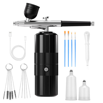 Airbrush Kit with Compressor Portable Airbrush Kit 48PSI High-Pressure Non-Clogging Air Brush Set Cordless Rechargeable with 0.3mm Nozzle and Cleaning Brush for Painting,Nail Art, Makeup (black)