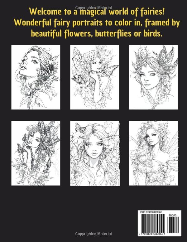 Fairy Coloring Book for Adults – 50 Beautiful Fairy Designs with Butterflies, Flowers & Birds for Stress Relief and Relaxation WoodArtSupply