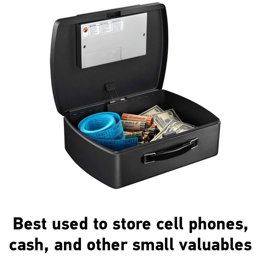 SentrySafe Portable Black Safe Box with Digital Keypad Lock, Small Steel Travel Safe with Carrying Handle for Money, Passport, 0.21 Cubic Feet, 4.4 x 13 x 10 Inches, P021E SentrySafe