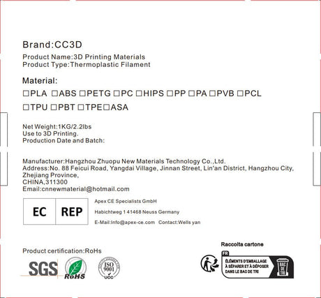CC3D Marble PLA Filament 1.75mm 3D Printing Filament 1KG 2.2LBS 3D Printer Material Sparkly Stone Rock PLA Filament CC3D