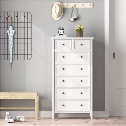 IKENO White 7 Drawer Tall Dresser, Tall Solid Wood Large Storage Cabinet, Modern Simple White Tall Chest of Drawer for Bedroom Living Room Hallway Entryway (White) - WoodArtSupply