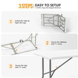 Bonnlo Folding Table 6ft, Portable Collapsible Plastic White Long Tables for Party, Camping, Banquet, Craft, Dining, Wedding, Outdoor and Indoor Use Bonnlo