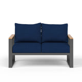 Sundale Outdoor Patio Furniture Aluminum Loveseat, All-Weather Outdoor Metal Sofa Couch with 6” Olefin Cushion & Dark Grey Frame, Outdoor Seating for Garden Deck Porch(Navy Blue) Sundale Outdoor