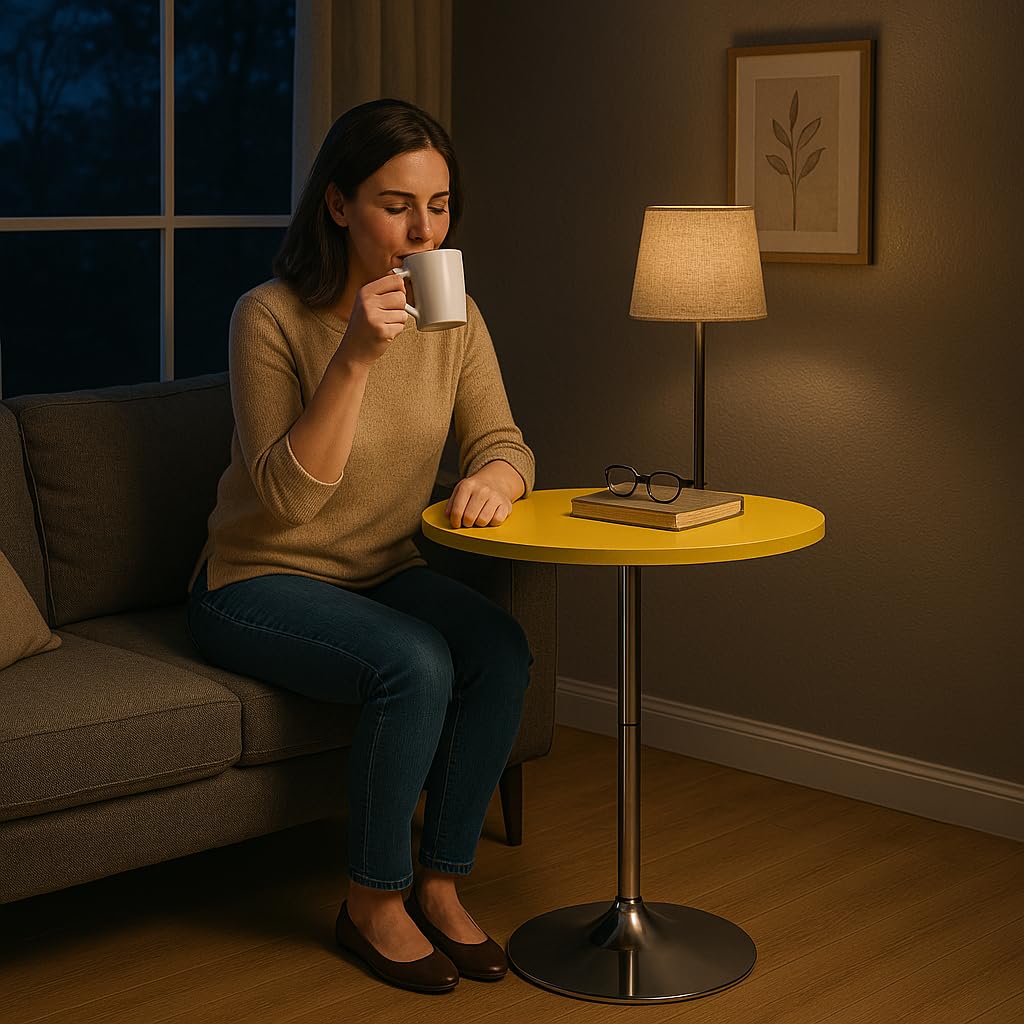 Magshion 23.5" Round Adjustable Height Bar Table, 27.5"-36" Range, 360° Swivel MDF Top Pub Table for Dining, Café, Cocktail, Yellow Magshion