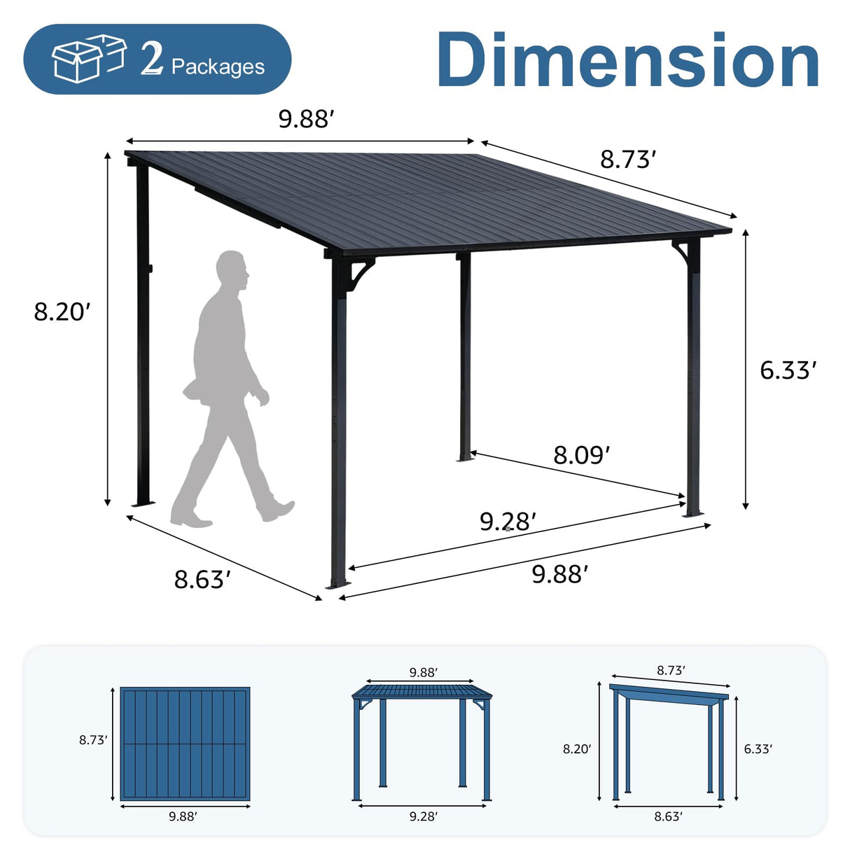 COBANA 8' x 10' Gazebo, Hardtop Wall Mounted Lean to Gazebo Pergola with Metal Roof for Patio, Deck, Backyard COBANA
