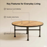 ZYUXUAN Industrial Round Coffee Table, Circle Wood Pottery Barn Coffee Table with Heavy Duty Metal Pipes Legs, Accent Cocktail Table Center Table with Open Shelf Storage for Living Room Home ZYUXUAN