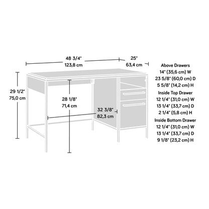 Sauder Nova Loft Single Ped Desk, L: 48.74" x W: 24.96" x H: 29.53", Grand Walnut Finish - WoodArtSupply