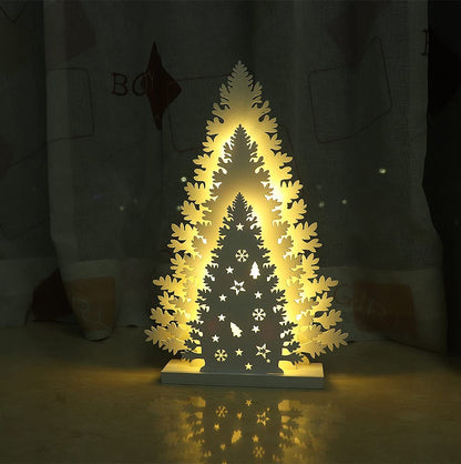 Supergorea Wooden Christmas Tree Tabletop Decor, LED Wood Craft Christmas Trees Light 2AA Battery Powered 13 inch for Xmas Home Decorations(Indoor)