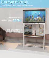 Mondazie 20 Gallon Fish Tank Stand, Upgraded Height Aquarium Stand Table with 2 Tiers Storage Shelf, Metal Reptile Breeder Turtle Terrarium Stand Rack for Home Office, 24" L x 12" W x 32.2" H, White Mondazie