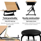 Drawing Table Stool Set Artiss Ajustable Metal Base Art & Craft Drafting Desk Table Art/Workstation with Removable Side Tray Drawers for Student Adults Artiss