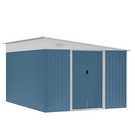 Outsunny 11' x 9' Outdoor Storage Shed, Galvanized Metal Utility Garden Tool House, Lockable Door for Backyard, Bike, Patio, Garage, Lawn, Blue Outsunny
