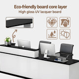 Huariifowm Modern Reception Desk Counter with with Counter & Lockable Srotage Drawers Office Wooden Front Desk with Keyboard Holder for Office (Pure White+Black/Left, 87" L*24" W*39" H) Huariifowm