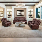 AYCP Furniture Power Recliner Set with LED Lights, Air Leather Reclining Set with USB Port/Wireless Charger/Storage Console/Cup Holder for House/HomeTheater/Apt (Burgundy, Sofa Loveseat Chair) AYCP Furniture