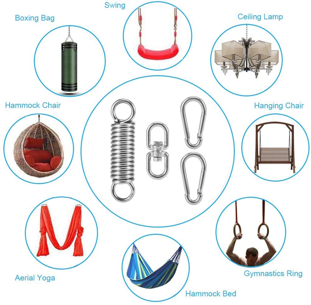Sfeexun Punching Bag Hanger Set, Stainless Steel Swivel Mount Chain with Carabiners and Spring, 551lbs Capacity for Heavy Bag, Gym Swing, Trapeze, Hammock (Swivel Hanger with Spring) Sfeexun