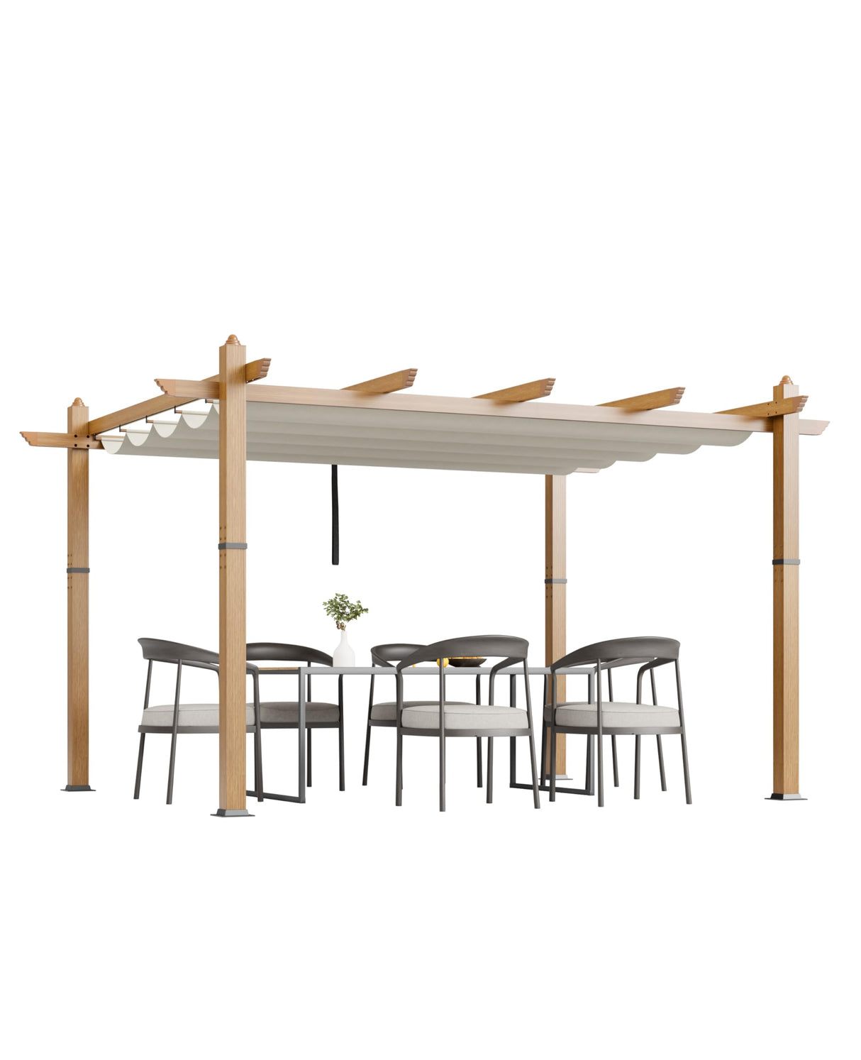 10x13 Ft Outdoor Retractable Pergola Aluminium Pergola Canopy with Adjustable Roof, Upgraded Faux Wood Grain Modern Metal Patio Gazebo for Deck, Backyard Garden, Porch, Grape Trellis, Beige GustoWave