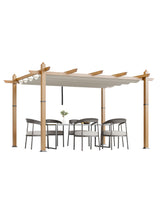 10x13 Ft Outdoor Retractable Pergola Aluminium Pergola Canopy with Adjustable Roof, Upgraded Faux Wood Grain Modern Metal Patio Gazebo for Deck, Backyard Garden, Porch, Grape Trellis, Beige GustoWave