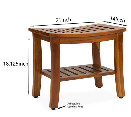 TeakCraft Teak Shower Bench with Shelf 21 Inch, Fully Assembled Teak Wood Shower Stool & Spa, Shower Bench for Elderly, Indoor and Outdoor Use, The Hermod TeakCraft