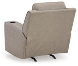Signature Design by Ashley Lavenhorne Contemporary Faux Leather Upholstered Manual Rocker Recliner with 2 Cup Holders, Beige Signature Design by Ashley