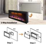 Valuxhome Electric Fireplace, 74 Inches Fireplace, Recessed and Wall Mounted Fireplaces for Living Room with Remote, Overheating Protection, Logset and Crystal, Touch Screen, 1500W/750W, Black Valuxhome