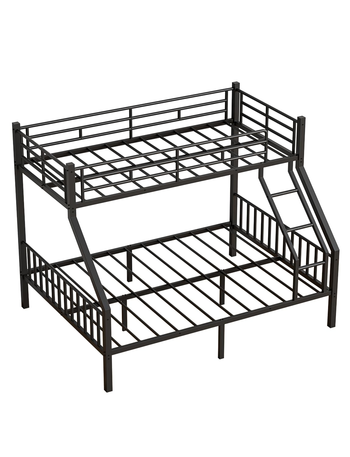 Feetice Twin XL Over Queen Bunk Bed for Adults, Heavy Duty Metal Bunk Beds with Safety Guardrails & EVA Padded Ladder, Twin XL Over Queen Bunk Beds Frame with Noise-Free Slats, Space-Saving(Black) Feetice