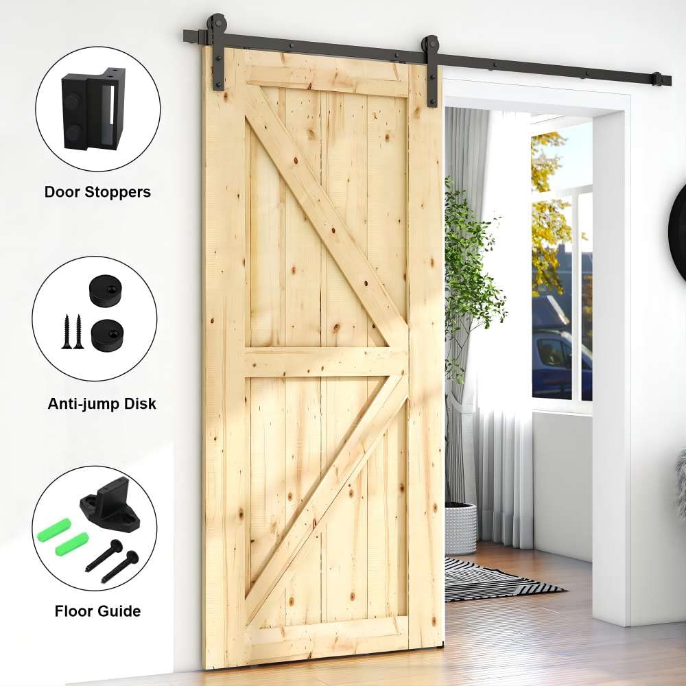 LQKUMJG 6.6FT Sliding Barn Door Hardware Kit for Single Wood Door, Smoothly and Quietly, Easy to Install Fit 35"-40" Wide and 1.18"-1.96" Thickness Door Panel, Includes Installation Instruction