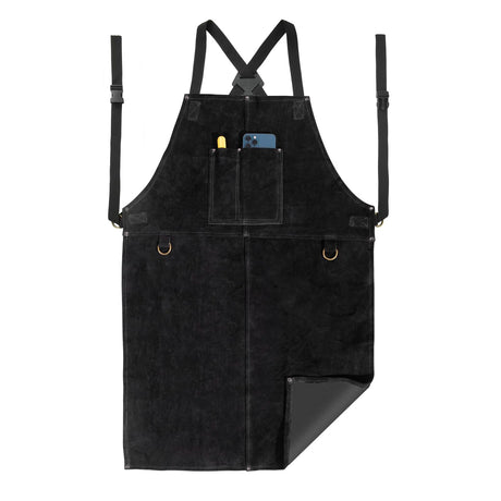 Leather Welding Apron - Heat & Flame Resistant Blacksmith Apron for Forging, BBQ, Grilling (36" Length, Black) LeaSeek