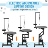 PullaFun 24" Electric Dog Grooming Table, Adjustable Overhead Arm Dog Grooming Table, Rotating Desktop Pet Grooming Table, Suitable for Household Dogs, Non-Slip Table, Black PullaFun