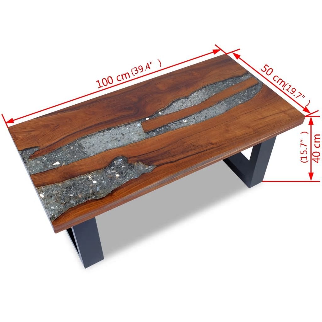 Festnight Wood Coffee Side Table Rectangle Teak Resin End Table Handmade for Living Room Home Decor Furniture 39.4" x 19.7" x 15.7" - WoodArtSupply