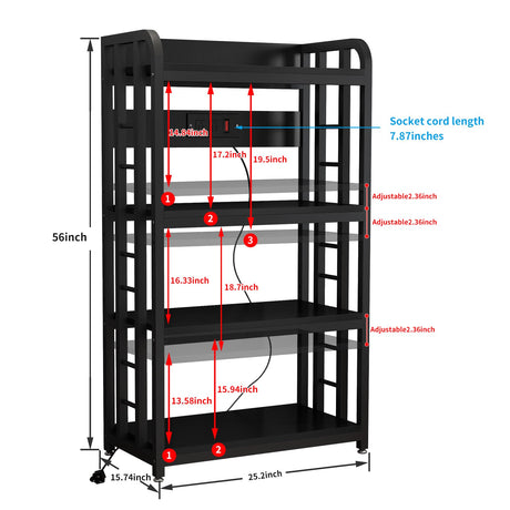 Bakers Rack with Power Outlet ，microwave stand 4-Tier Kitchen Baker's Rack, Free Standing Baker's Rack Kitchen Stands with Storage Suitable for Kitchen, Living Room, Dinning Room，Coffee Bar (Black) SIREDEEP