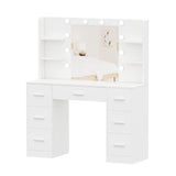 Irontar Vanity Desk, Makeup Vanity with 10 LED Lights & 7 Metal Sliding Drawers, Brightness Adjustable, Vanity Table with 6 Open Shelves, Makeup Table for Women, White WDT005W Irontar