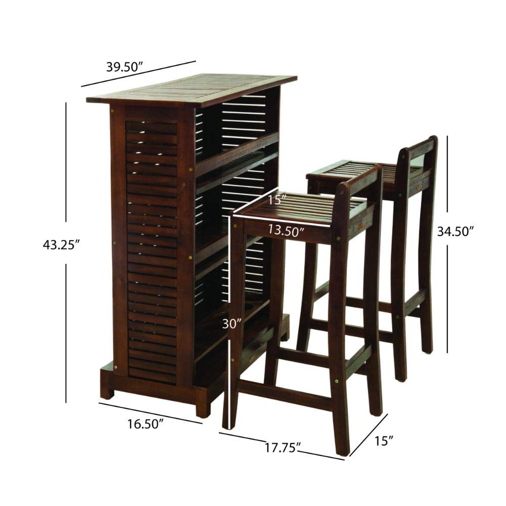 Christopher Knight Home Riviera Wood Bar Set, 3-Pcs Set, Rich Mahogany Christopher Knight Home