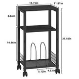 Kalrin Small Side Table, 3 Tier Moveable Small End Table, Record Player Stand with Records Shelf, Tall Nightstand for Bedroom, Living Room, Sofa, Office, Bathroom (Pure Black) Kalrin