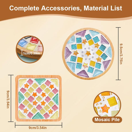 Adboros 10 Sets DIY Glass Mosaic Tiles for Crafts Mixed Color Mosaic Kits with Wooden Coaster for Adults Bamboo Coaster for Drinks Tray Handmade Home Decoration Adboros