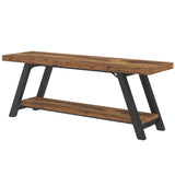 LVB Wood Bench, Industrial Storage Entryway Indoor Bench for Bedroom Hallway Living Room, Rustic Famhouse Wooden Metal Shoe Rack Accent Foyer Bench Seat for Entrance Sitting, Rustic Brown, 47 in Long LVB