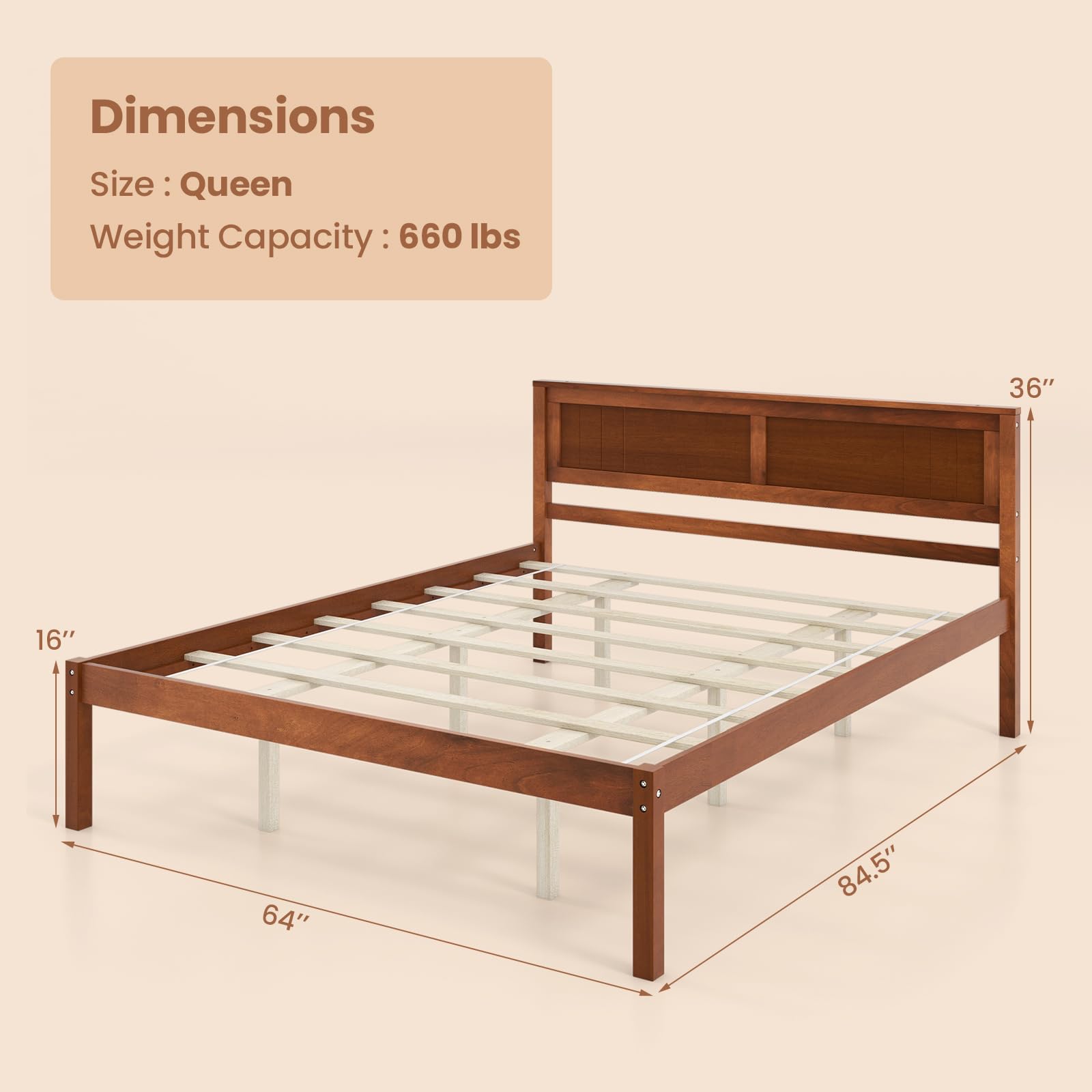 Giantex Wood Queen Platform Bed with Headboard - Thumbnail 5