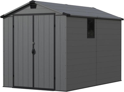 Patiowell 6 x 10 FT Outdoor Plastic Storage Shed with Floor - Lockable Resin Tool Shed, 2 Windows, Easy Assembly for Garden/Backyard (Dark Grey)
