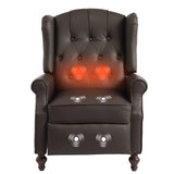 IPKIG Wingback Pushback Recliner Chair - Mid Century Recliner Armchair with Massage and Heat, Rivet Decoration, Button-Tufted Back, Solid Wood Legs for Living Room, Bedroom, Office(Brown) IPKIG