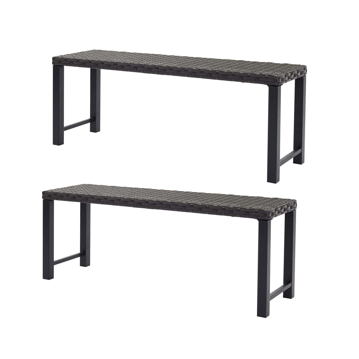 Seekverse 46" Outdoor Rattan Backless Bench Set of 2, All-Weather Patio Garden Bench for Backyard, Porch, or Lawn, Durable Steel Bench for Outdoor Spaces Seekverse