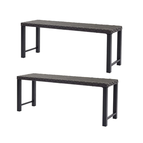 Seekverse 46" Outdoor Rattan Backless Bench Set of 2, All-Weather Patio Garden Bench for Backyard, Porch, or Lawn, Durable Steel Bench for Outdoor Spaces Seekverse