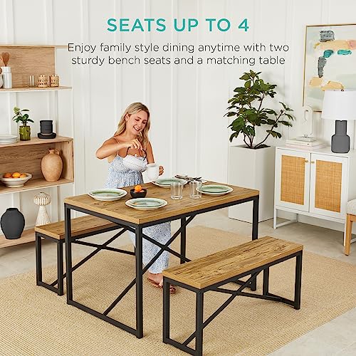 Best Choice Products 45.5in 3-Piece Bench Style Dining Furniture Set, 4-Person Space-Saving Dinette for Kitchen, Dining Room w/ 2 Benches, Table - Light Brown/Black Best Choice Products