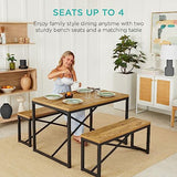 Best Choice Products 45.5in 3-Piece Bench Style Dining Furniture Set, 4-Person Space-Saving Dinette for Kitchen, Dining Room w/ 2 Benches, Table - Light Brown/Black Best Choice Products