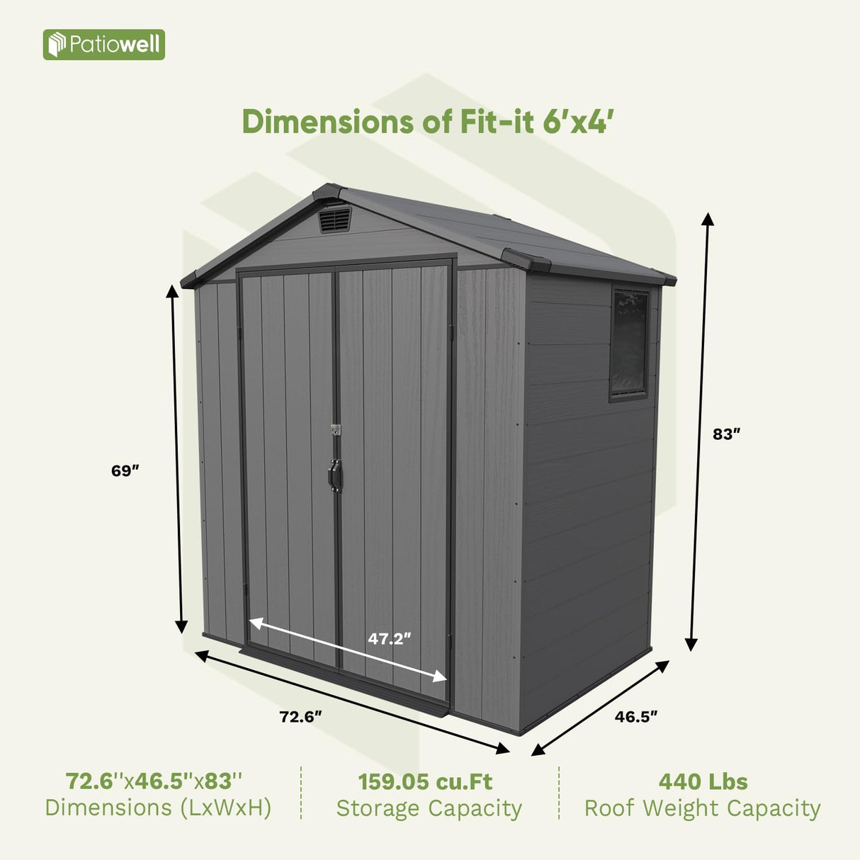 Patiowell 6 x 4 FT Plastic Outdoor Storage Shed with Floor, Resin Outside Tool Shed with Window and Lockable Door for Backyard, Garden, Tool Storage Use, Easy to Install, Dark Grey Patiowell