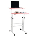 Mind Reader Standing Desk, Adjustable Height, Computer Desk, Laptop Desk, Portable, Rolling, 15" L x 22" W x 39" H, Pink Mind Reader