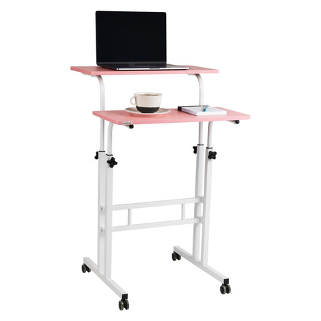 Mind Reader Standing Desk, Adjustable Height, Computer Desk, Laptop Desk, Portable, Rolling, 15" L x 22" W x 39" H, Pink Mind Reader