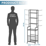 Shinoske Ball Storage Rack with Wheels,6-Tier Basketball Rack with Storage Basket and Hooks,Multi Use Garage Sports Equipment Organizer,for Sports Gear,Volleyball,Football,Indoor/Outdoor Use,Black Shinoske